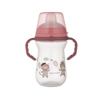 CANPOL BABIES Hrnček so silikónovým náustkom FirstCup Bonjour Paris 250ml ružový 6m+