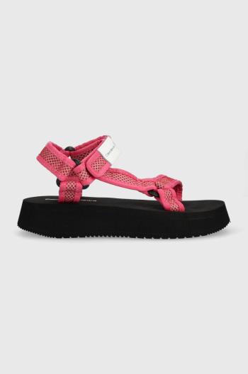 Sandále Calvin Klein Jeans PREFRESATO SANDAL WEBBING XRAY dámske, ružová farba, na platforme, YW0YW00969