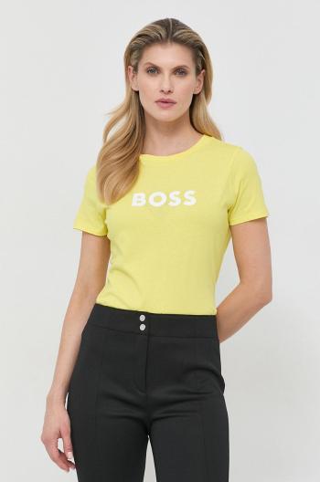 Bavlnené tričko BOSS žltá farba,