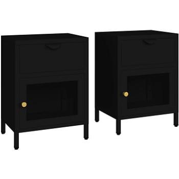 SHUMEE Nočné stolíky 2 ks čierne 40 × 30 × 54,5 cm oceľ a sklo, 3095202