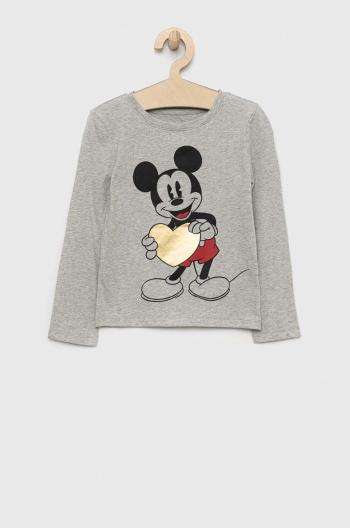 Detská bavlnená košeľa s dlhým rukávom GAP X Disney šedá farba,