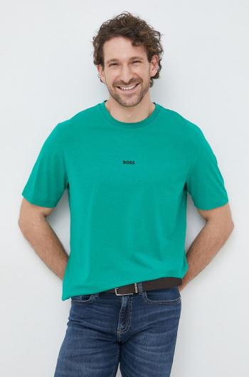 Tričko BOSS BOSS CASUAL pánske, zelená farba, jednofarebné