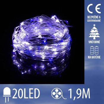 Vianočná led svetelná mikro reťaz na batérie - 20led - 1,9m studená biela + modrá