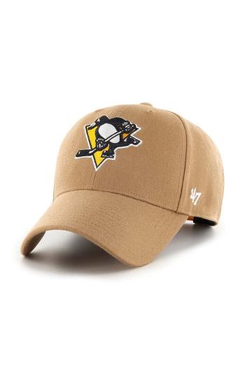 Šiltovka s prímesou vlny 47brand NHL Pittsburgh Penguins béžová farba, s nášivkou