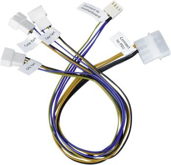 PC vetrák prepojovací kábel [3x zástrčka pre PC vetrák 3-pólová, zástrčka pre PC vetrák 4-pólová - 1x IDE prúdová zástrč