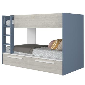 Sconto Poschodová posteľ EMMET VII pínia cascina/modrá, 90x200 cm
