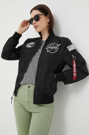 Obojstranná bunda bomber Alpha Industries MA-1 TT NASA REVERSIBLE WMN dámska, čierna farba, prechodná