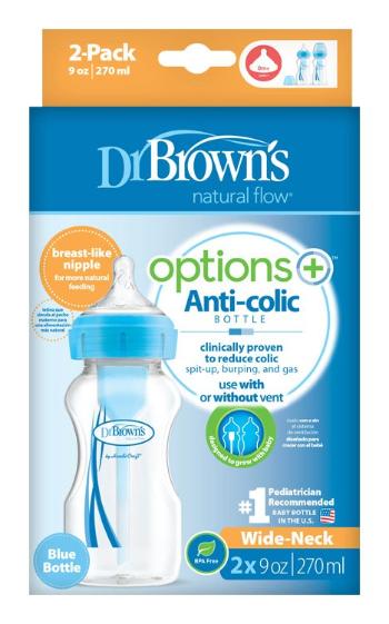 DR.BROWN'S Fľaša antikolik Options+ široké hrdlo 2x270 ml plast modrá