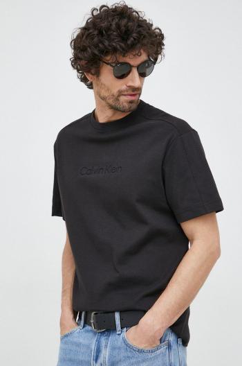 Bavlnené tričko Calvin Klein čierna farba, s nášivkou