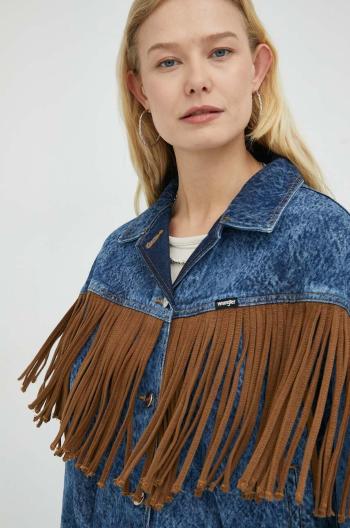 Rifľová bunda Wrangler dámska, tmavomodrá farba, prechodná, oversize