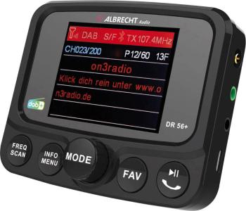 Albrecht DR56+ DAB+ rádio adaptér do auta uchytenie prísavkami, streamovanie hudby cez Bluetooth
