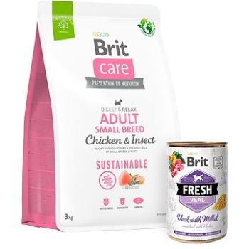 Brit Care Dog Sustainable s kuracím a hmyzom Adult Small Breed 3 kg + Brit Fresh Veal with millet 40 (KRMP1236bun)