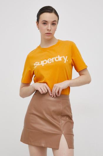 Bavlnené tričko Superdry oranžová farba