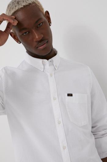 Bavlnená košeľa Lee pánska, biela farba, regular, s golierom button-down