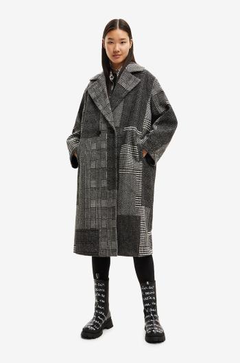 Kabát Desigual dámsky, šedá farba, prechodný,