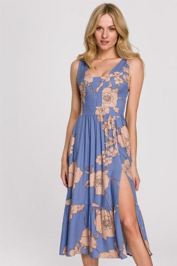 Modré kvetované midi šaty K098