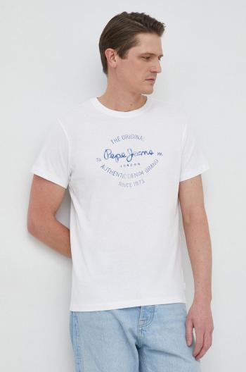 Tričko Pepe Jeans Rigley pánske, biela farba, melanžové