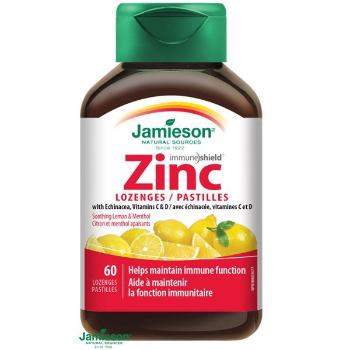 Jamieson Zinok s vitamínmi C a D3 s príchuťou citróna 60 pastiliek