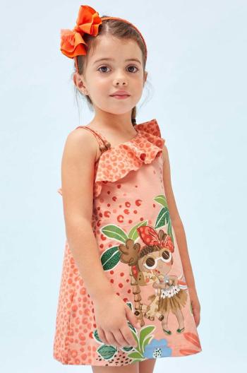 Dievčenské bavlnené šaty Mayoral oranžová farba, mini, rovný strih