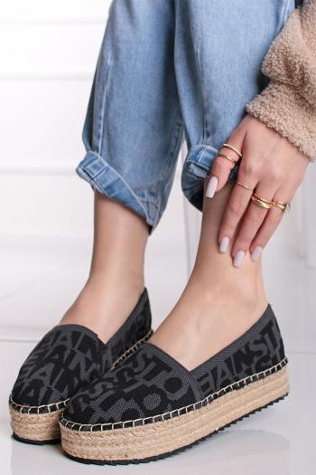 Sivo-čierne platformové espadrilly Tommy Jeans Logomania Espadrille