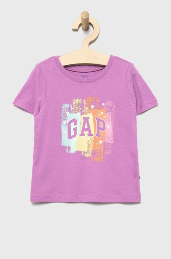 Detské bavlnené tričko GAP fialová farba,