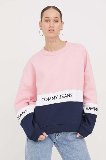 Mikina Tommy Jeans dámska, ružová farba, vzorovaná, DW0DW17705