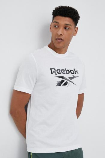 Bavlnené tričko Reebok biela farba, vzorované