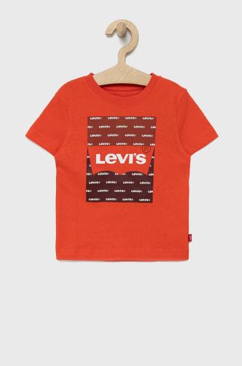 Detské bavlnené tričko Levi's červená farba, s potlačou