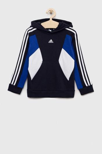 Detská mikina adidas U 3S CB HOODIE tmavomodrá farba, s kapucňou, vzorovaná