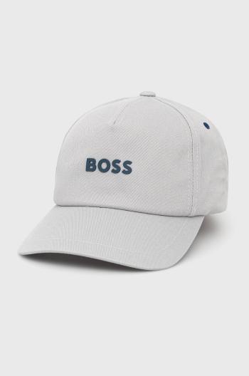 Bavlnená čiapka BOSS Boss Casual šedá farba, s nášivkou