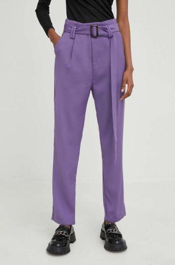 Nohavice Answear Lab dámske, fialová farba, priliehavé, vysoký pás