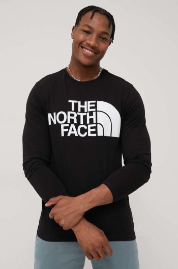 Bavlnené tričko s dlhým rukávom The North Face čierna farba, s potlačou