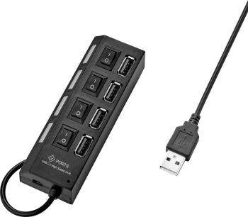 Renkforce  4 porty USB 2.0 hub možné spínať jednotlivo, so stavovými LED čierna