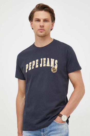 Bavlnené tričko Pepe Jeans tmavomodrá farba, s potlačou