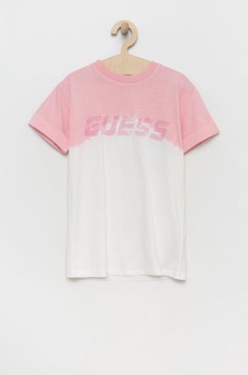 Detské bavlnené tričko Guess ružová farba,