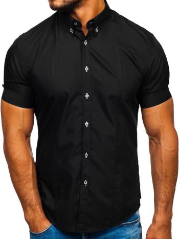 Čierna pánska košeľa s krátkymi rukávmi Bolf 5528