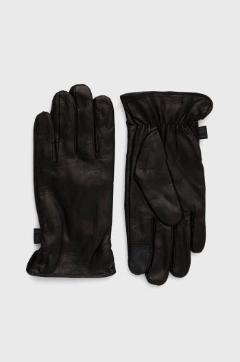 Kožené rukavice Strellson pánske, čierna farba