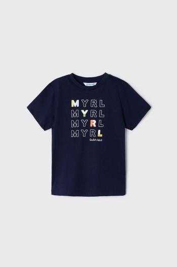 Detské bavlnené tričko Mayoral tmavomodrá farba, s potlačou