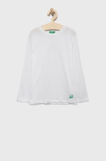Detská bavlnená košeľa s dlhým rukávom United Colors of Benetton biela farba, jednofarebný