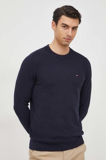 Bavlnený sveter Tommy Hilfiger pánsky, tmavomodrá farba, tenký