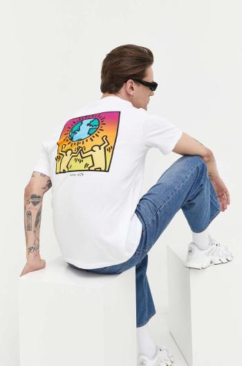 Bavlnené tričko Billabong x Keith Haring biela farba, s potlačou