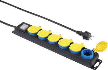 zásuvková lišta s vypínačom, 6-násobná Renkforce 650D-CMB, IP44, 5.00 m, čierna, žltá, modrá