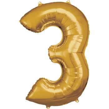 Amscan Balónik fóliový narodeninové číslo 3 zlatý 86cm