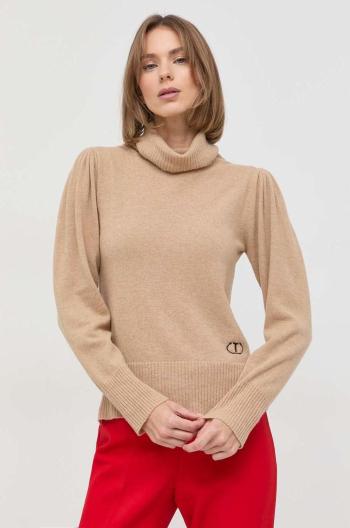 Vlnený sveter Twinset dámsky, béžová farba, tenký, s rolákom