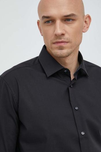 Bavlnená košeľa Seidensticker pánska, čierna farba, slim, s klasickým golierom