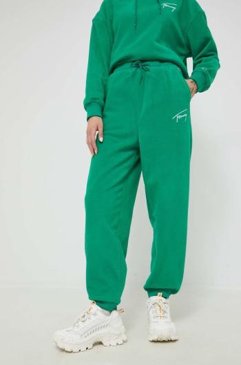 Tepláky Tommy Jeans dámske, zelená farba, jednofarebné