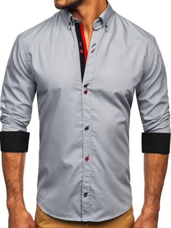 Sivá pánska košeľa s dlhými rukávmi Bolf 20710