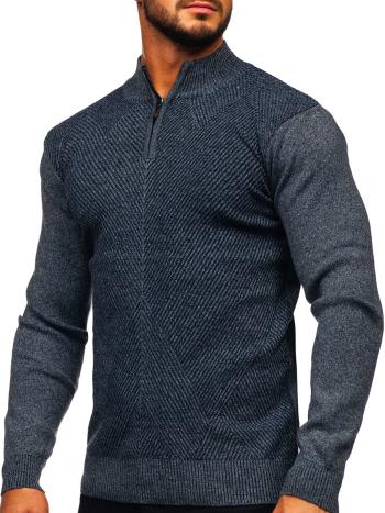 Tmavomodrý pánsky sveter so stojačikovým golierom Bolf S8205