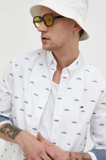 Bavlnená košeľa Tommy Jeans pánska, biela farba, regular, s golierom button-down