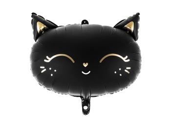 PartyDeco Fóliový balón čiernozlatá mačka 48x36cm